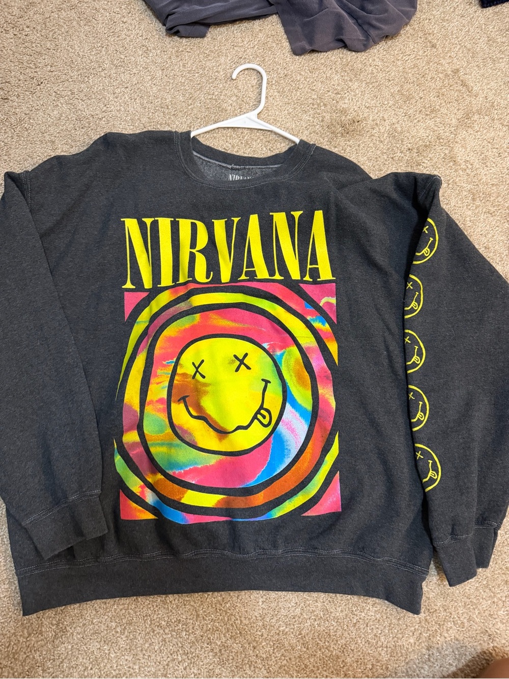 Nirvana gray Graphic oversized Crewneck Sweatshirt - Tie-Dye Smiley